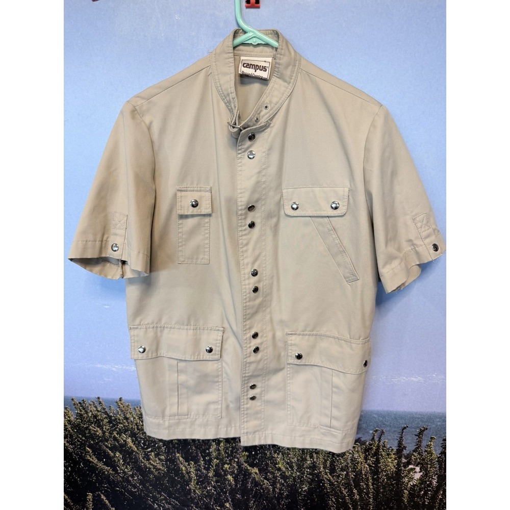 Grunge Gorpcore Campus Rugged Country Tan Snap Pocket Utility Shirt M Indie